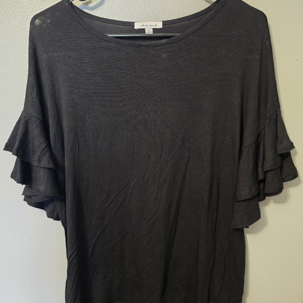 Madewell Black Ruffled Bell Sleeve Top